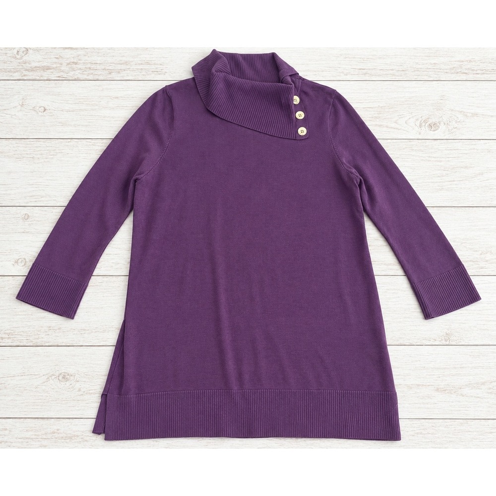 Cable & Gauge Purple Cowl Neck Button Detail Knit Tunic Sweater Plus 1X 4174